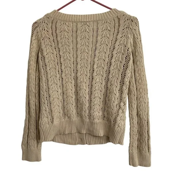 Nautica Beige Cable Knit Cardigan Cotton Blend Womens S Light Academia Preppy - Picture 3 of 8